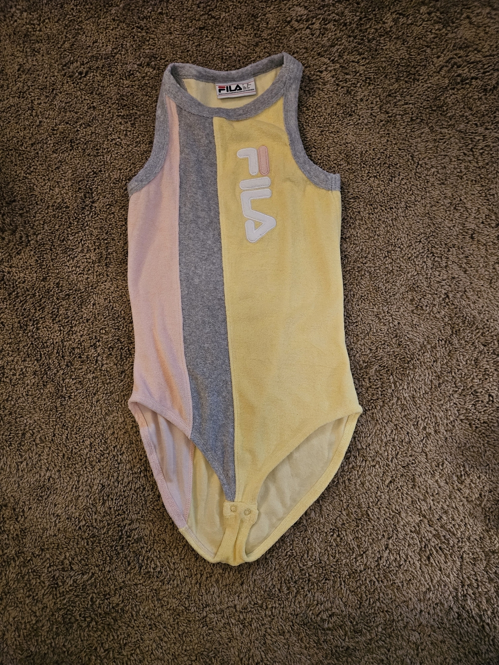 Fila Womens Colorblock One-Piece Bodysuit in Yellow, Pink, Gray